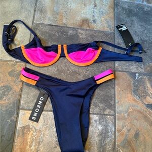 Oneone Navy and Pink Bikini Set